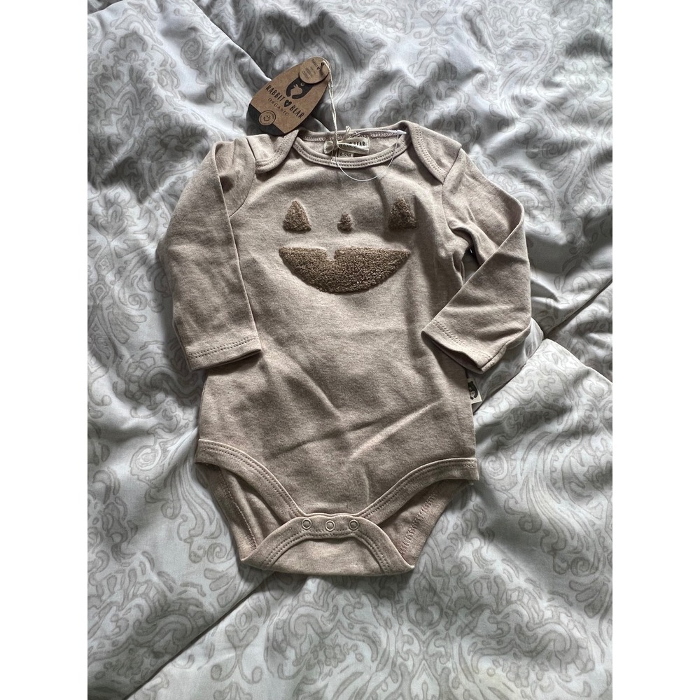 Rabbit + Bear Organic Cotton Pumpkin Bodysuit Tan Heather 6-9M NWT